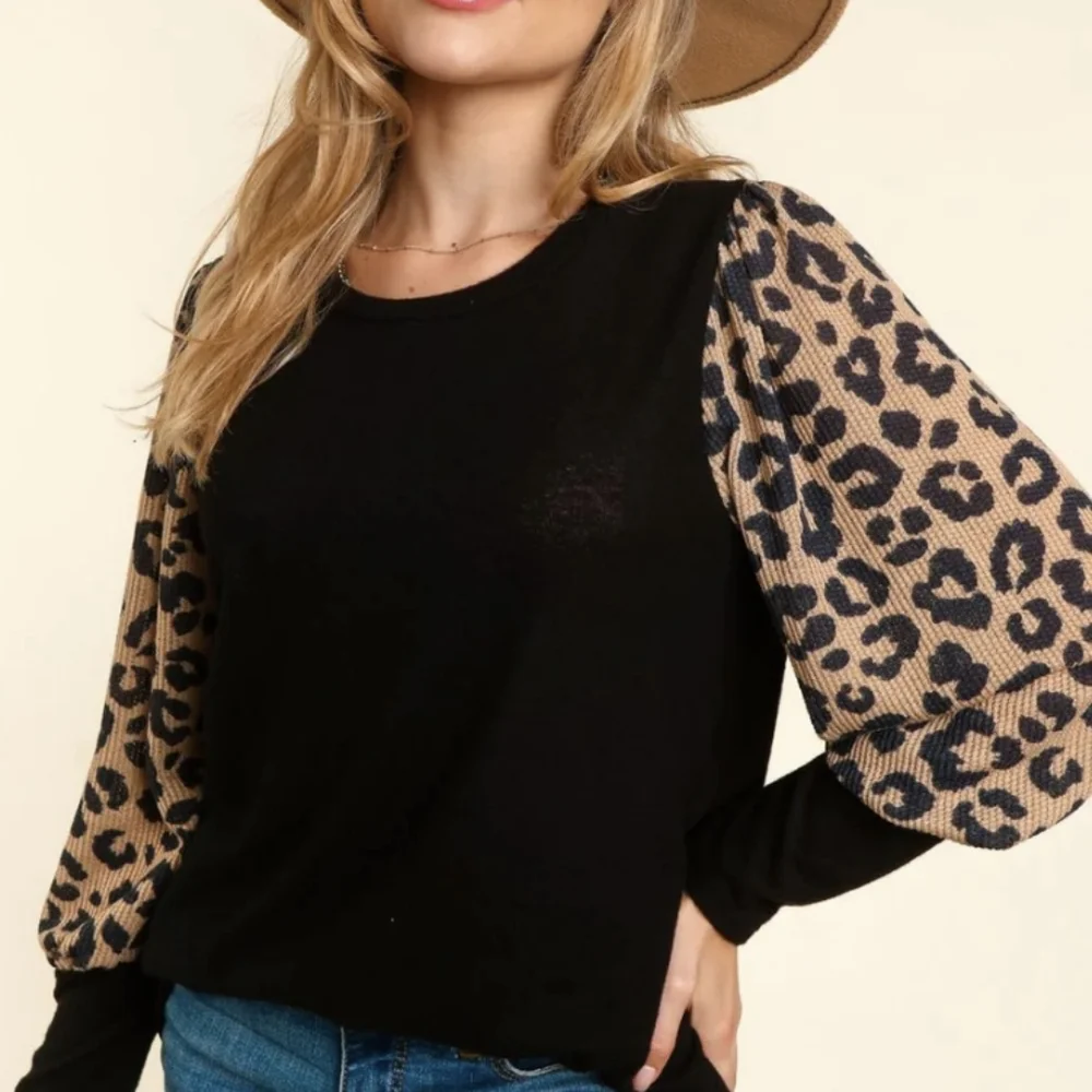 ❤️ New Leopard Sleeve Top - Picture 1 of 6